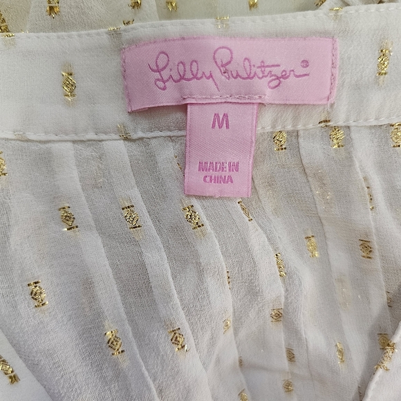 Lilly Pulitzer Silk Top, Cream & Gold Clip - Picture 3 of 16